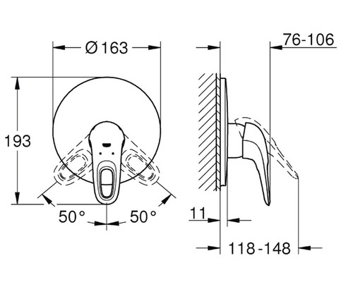 Maßzeichnung einer Armatur für ein Waschbecken