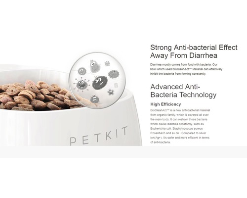 PETKIT Futternapf gefüllt mit Futter, hervorgehoben mit antibakterieller Wirkung