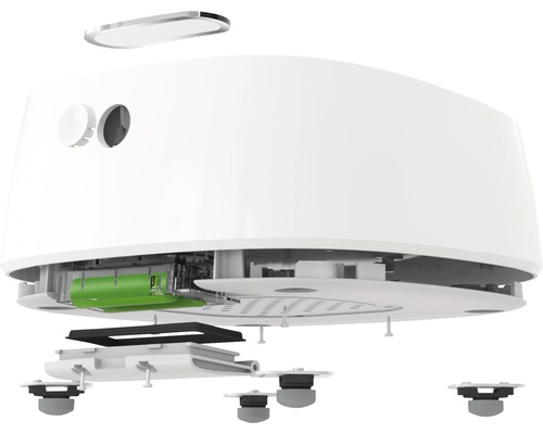 Explosionsdarstellung eines Luftbefeuchters mit abgenommenen Teilen.