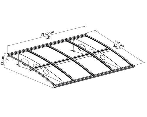 Technische Zeichnung einer Haustürüberdachung mit Maßangaben