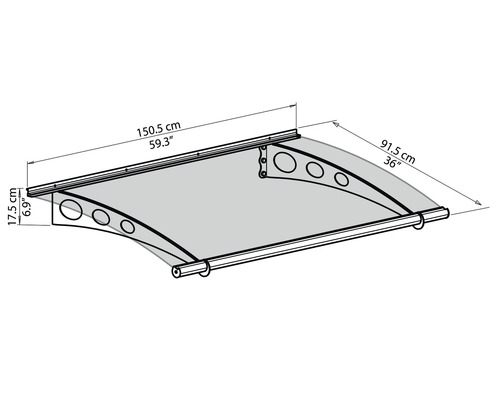 Technische Zeichnung einer Haustürüberdachung mit Maßangaben