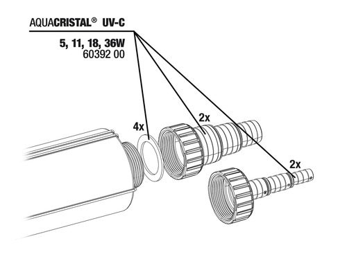 AQUACRISTAL UV-C Ersatzteile mit Dichtungsringen und Verbindungsstücken