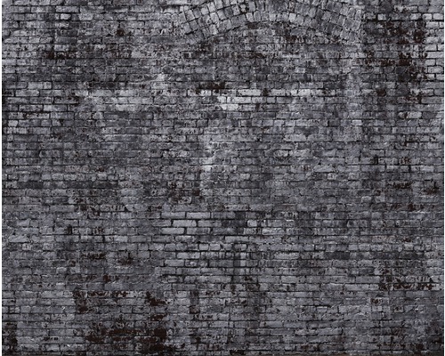 Fototapete Vlies 940954 Factory IV Steinmauer grau 8-tlg. 300 x 372 cm Detailaufnahme einer grauen Backsteinmauer mit gewölbtem Bereich