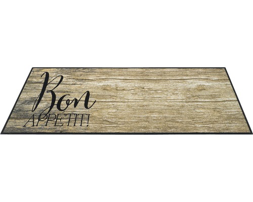 Fußmatte mit Holzoptik und dem Schriftzug Bon Appetit