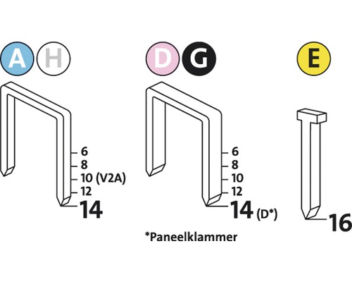 Übersicht über verschiedene Klammern und Nägel für Tacker