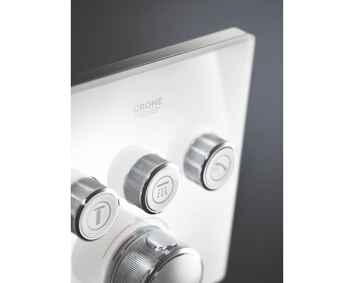 Grohe Logo auf Duscharmatur mit Temperaturregler und Strahlartenwahlschalter