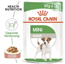 Royal Canin Mini Adult Hundefutter im 85 Gramm Portionsbeutel, 12 Stück für gesunde Verdauung
