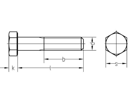 Technische Zeichnung einer Schraube mit Abmessungen