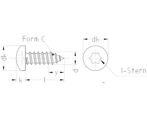 Zeichnung einer Linsenkopfschraube Form C mit I-Stern Antrieb