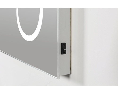 Detailansicht eines Spiegelschranks mit Schalter
