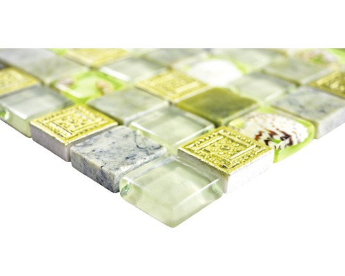 Mosaikfliese mit Glas-, Stein- und Muschelelementen