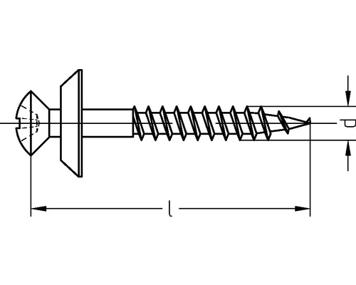 Technische Zeichnung einer Schraube mit Senkkopf und metrischem Gewinde