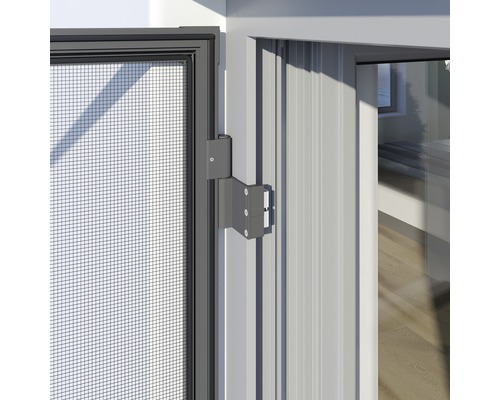 Detailansicht einer Insektenschutz Tür mit Drehscharnier
