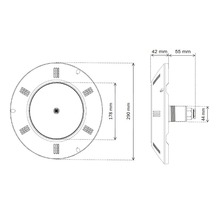 Technische Zeichnung einer Anschlussdose mit den Maßen 290 mm, 178 mm, 55 mm und 42 mm