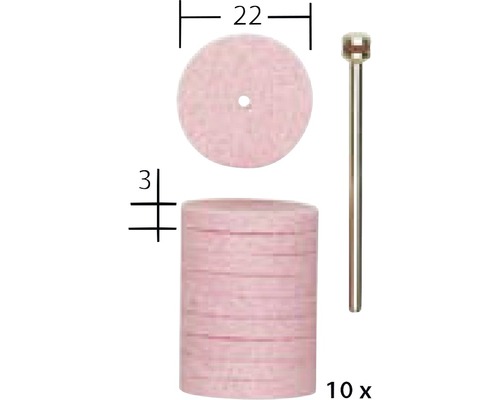 Schleifscheiben Set 22 mm mit Schaft, 10 Stück