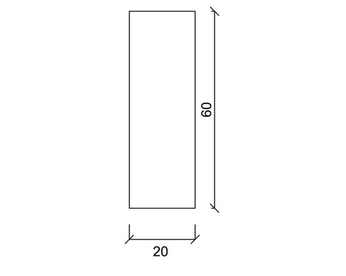 Technische Zeichnung eines Rechtecks mit den Maßen 20 x 60