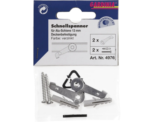 Gardinia Schnellspanner zur Deckenbefestigung von 13 Millimeter Aluminium Schienen