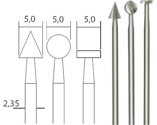 Abbildung von Bohrfräsern mit verschiedenen Kopfformen