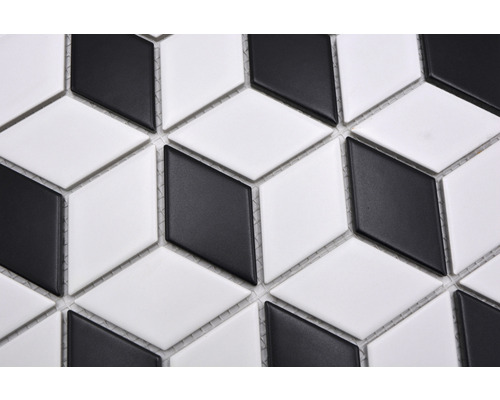 Mosaikfliesen mit geometrischem Würfelmuster in Schwarz und Weiß