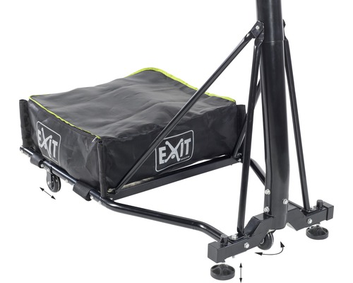 Detailansicht des transportablen Basketballständers mit Ballastkasten und verstellbaren Füßen