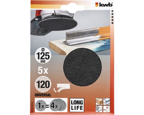 Klett-Schleifgitter, Körnung 120, Durchmesser 125 mm, 5 Stück, für Universalanwendungen