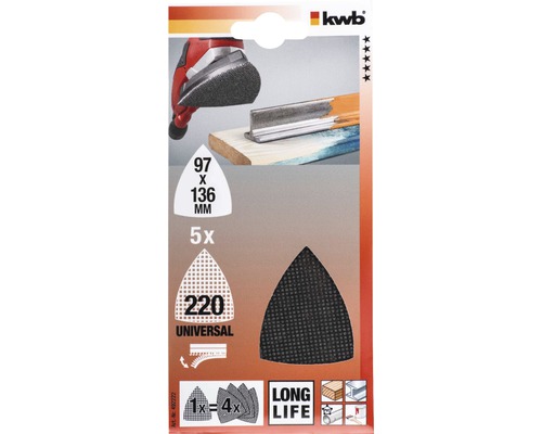 Kwb Dreieckschleifpapier Set 97x136 Millimeter, Körnung 220, 5 Stück