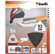 KWB Schleifblätter Set, Körnung 80, 93 mm, geeignet für Holz, Metall und Kunststoff