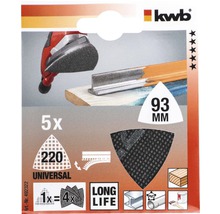 KWB Schleifblatt-Set mit 5 Schleifblättern, Körnung 220, 93 Millimeter, Universal, geeignet für Holz, Metall und Kunststoff, lange Lebensdauer