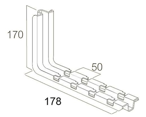 Technische Zeichnung eines Eckprofils mit den Maßen 170 mm Höhe, 178 mm Länge und 50 mm Breite.