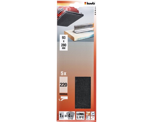 Klingschleifpapier 93x280 mm, Körnung 220, 5 Stück