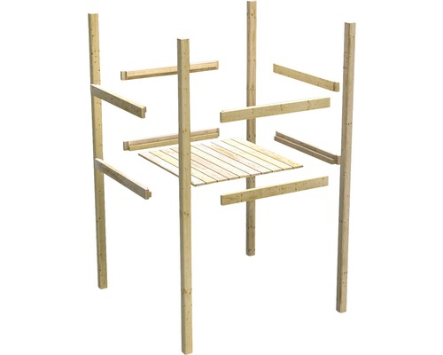 Holzkonstruktion für Spielturm mit vier Pfosten und Plattform