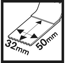Illustration einer Klinge mit den Maßen 32 mm mal 50 mm