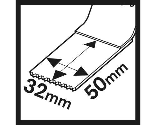 Illustration einer Klinge mit den Maßen 32 mm mal 50 mm