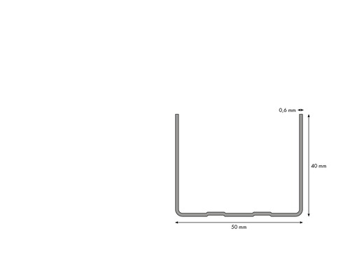 Abmessungen eines U-Profils: 0,6 mm Stärke, 40 mm Höhe und 50 mm Breite