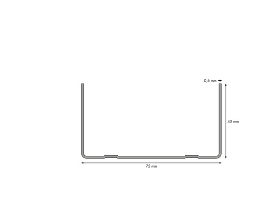 Abmessungen eines U-Profils: 75 mm breit, 40 mm hoch, 0,6 mm dick