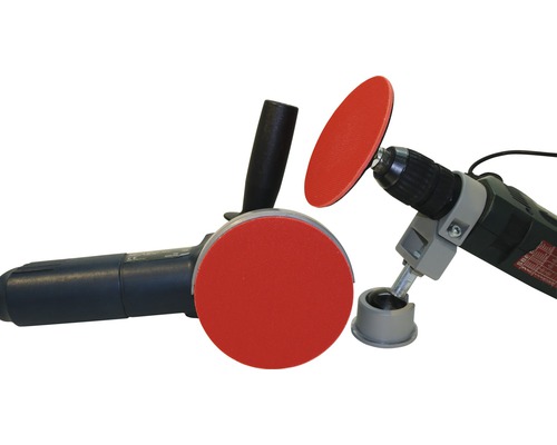 Bürstenmaschine mit Bohrmaschinenaufsatz und Polieraufsatz