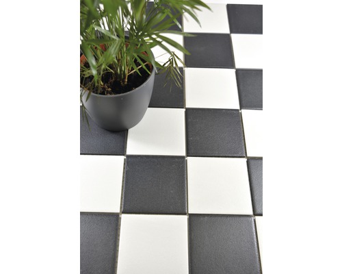 Schachbrettmuster Boden mit Topfpflanze