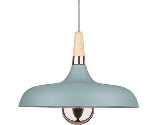 Hängelampe mit Holz- und Metallelementen