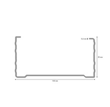 Illustration eines Metallprofils mit den Maßen 50 mm Höhe, 100 mm Breite und 0,6 mm Dicke