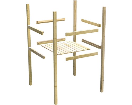 Holzkonstruktion für ein Gartenprojekt mit Holzpfosten und Brettern