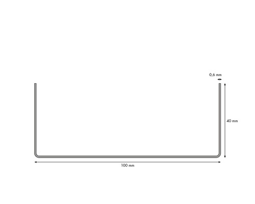 Schema eines U-Profils mit den Maßen 100 Millimeter mal 40 Millimeter und einer Materialstärke von 0,6 Millimeter