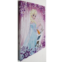 Leinwanddruck mit einer Abbildung von Eiskönigin Elsa und Schneemann Olaf