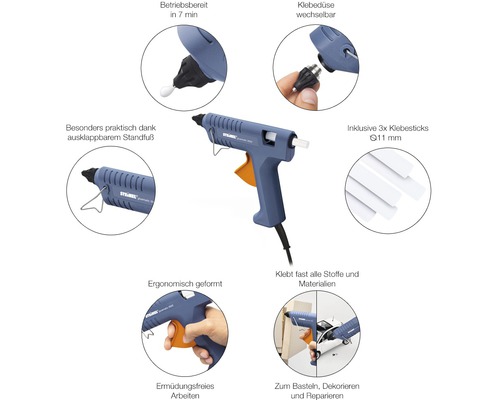 Heißklebepistole mit wechselbarer Düse und Klebesticks