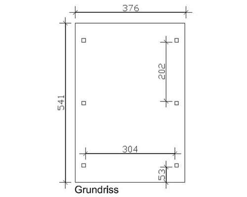 Grundrisszeichnung mit Abmessungen und Bohrpositionen