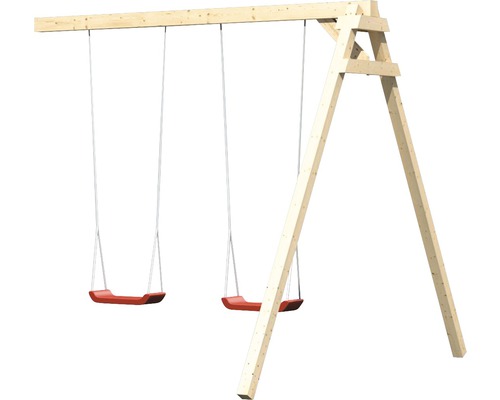 Doppelschaukel aus Holz mit zwei Schaukelsitzen