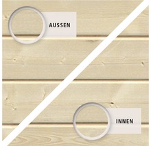 Holzfassade mit Markierung für Aussen und Innen