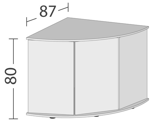 Illustration eines Eckschranks mit den Maßen 87 mal 80 Zentimeter.