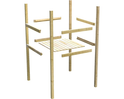 Holzkonstruktion mit vier Pfosten und quadratischer Plattform
