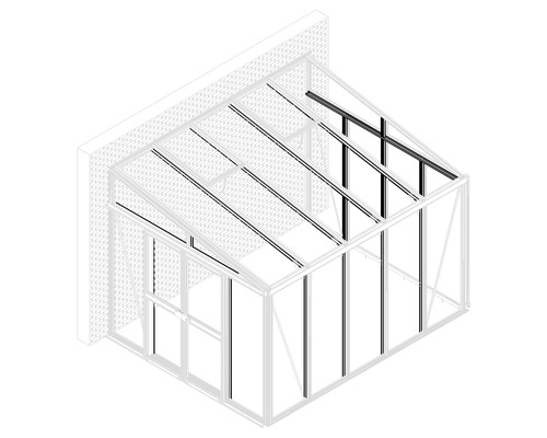 Illustration eines Anlehngewächshauses mit Aluminiumrahmen