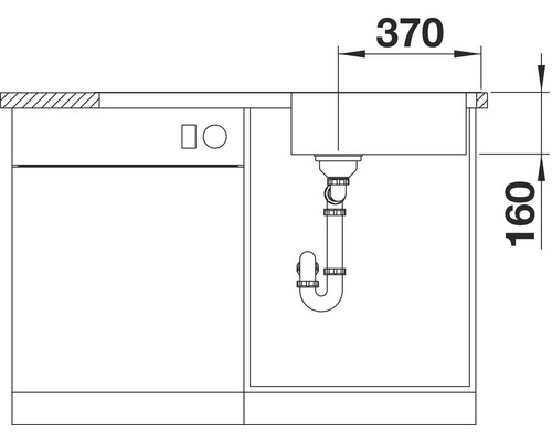 Skizze eines Spültisches mit Maßangaben